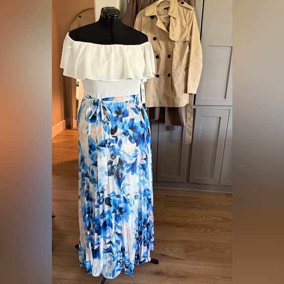 Eliza J Dresses & Skirts - Eliza J Blue Floral tie off shoulder dress